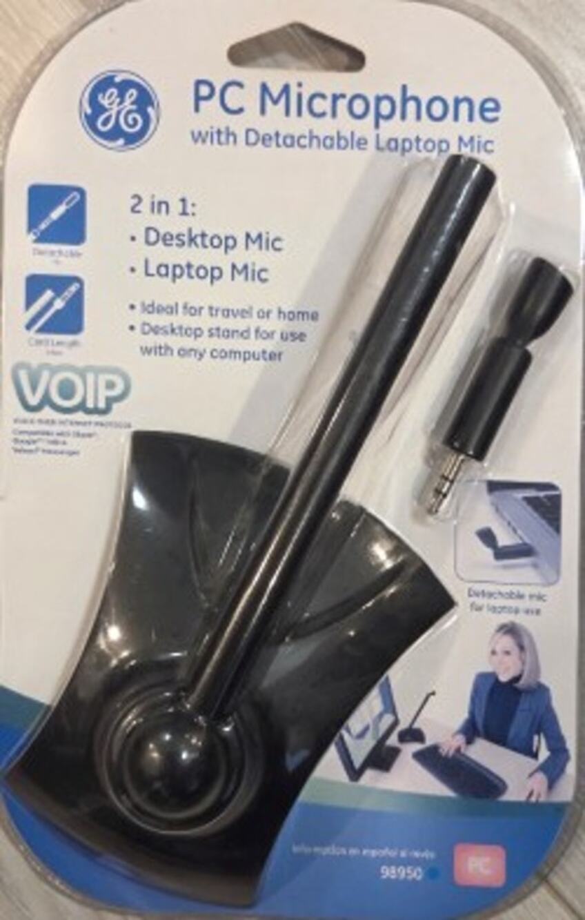 GE PC Microphone Detachable Laptop Mic 2 in 1 Desktop 20669 6' Cord